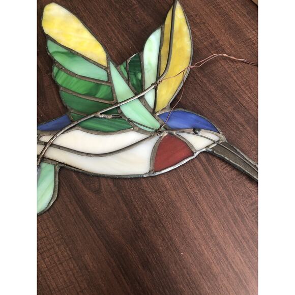 Vintage Stained Glass Large Hummingbird Heavy Vibrant - Picture 6 of 7
